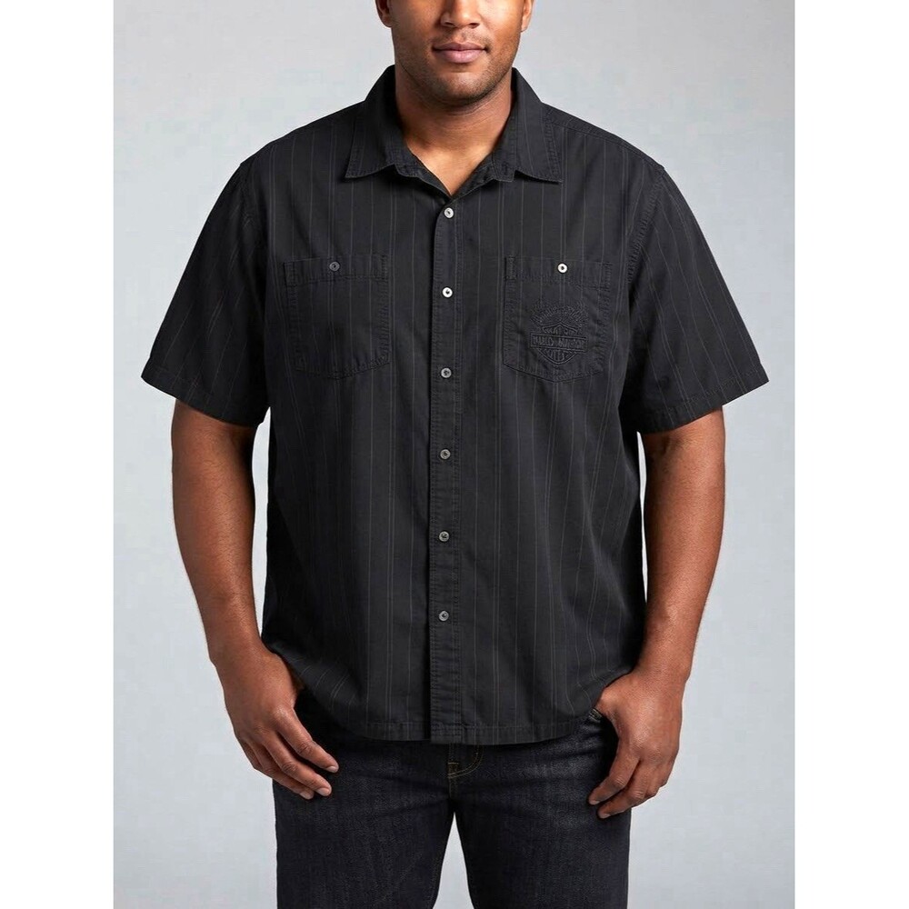 Harley-Davidson Genuine Motorclothes Black Pinstripe Button-Up Shirt Mens 3XL
